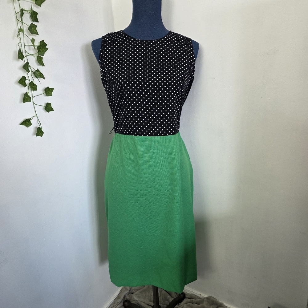 Vintage Petite Focus Black Polka Dot And Kelly Green Dress